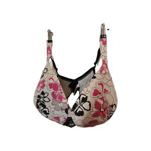 Cacique Bra Womens 42H Black White Pink Flowers Lined Underwire Full Floral